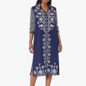 Johnny Was Blue Embroidered Floral Dress